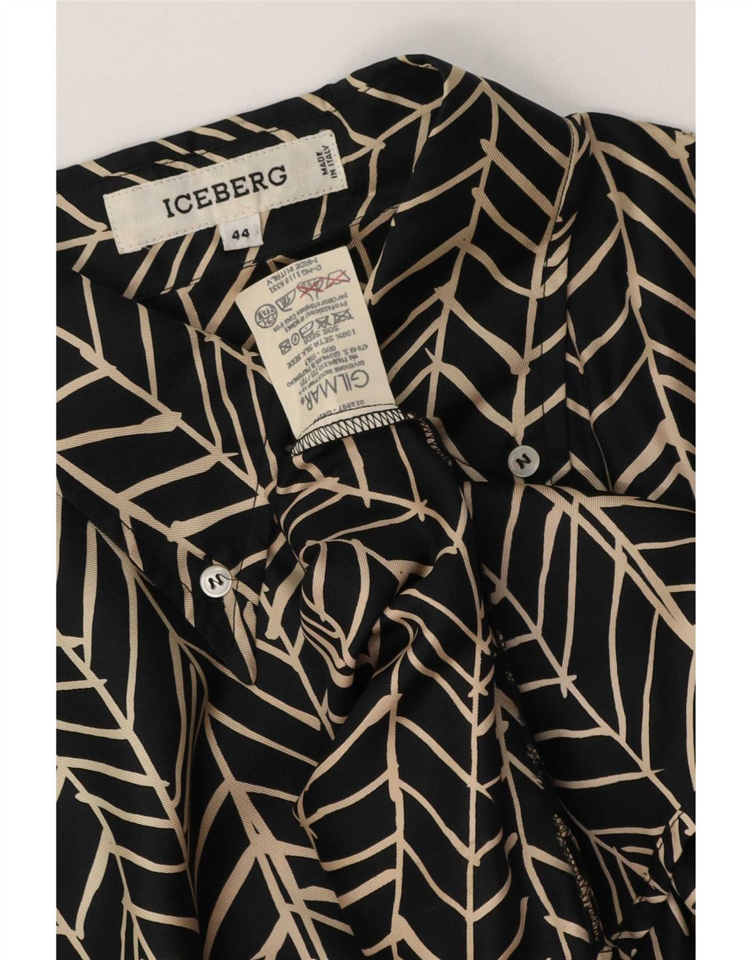 Iceberg Womens Shirt Blouse IT 44 Medium Black Geometric Silk