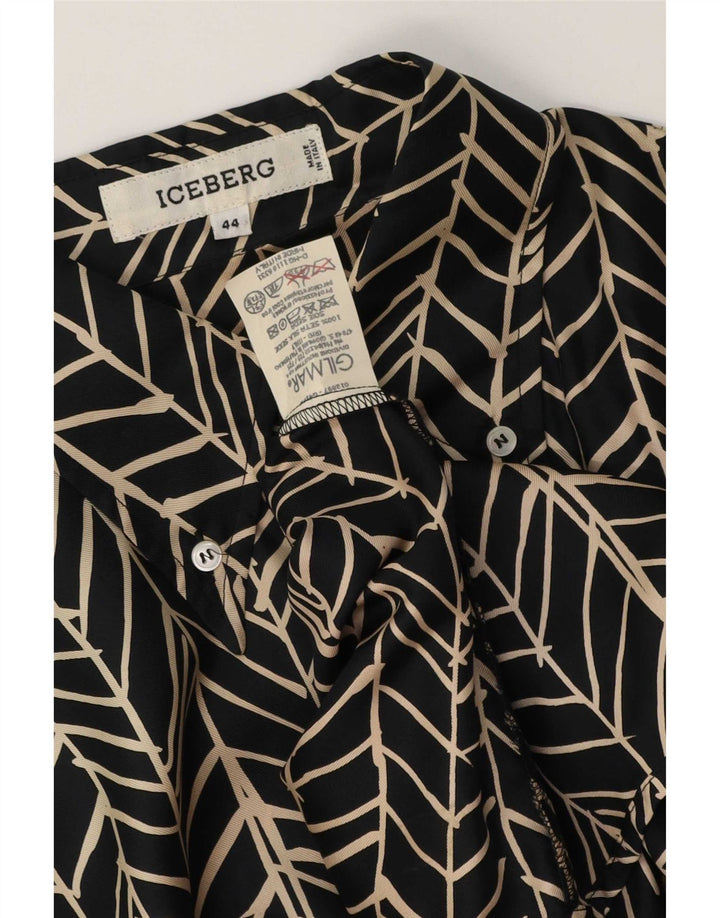Iceberg Womens Shirt Blouse IT 44 Medium Black Geometric Silk