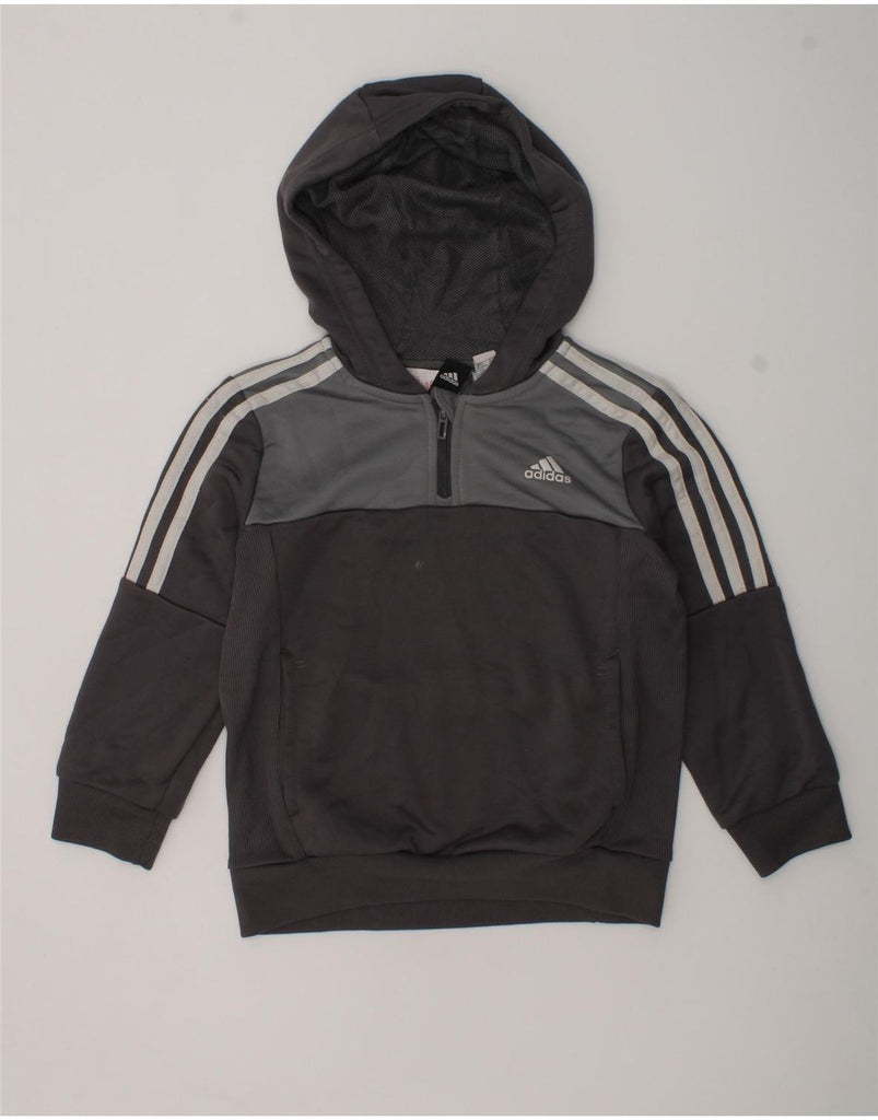 ADIDAS Boys Zip Neck Hoodie Jumper 6-7 Years Grey Colourblock Polyester | Vintage Adidas | Thrift | Second-Hand Adidas | Used Clothing | Messina Hembry 