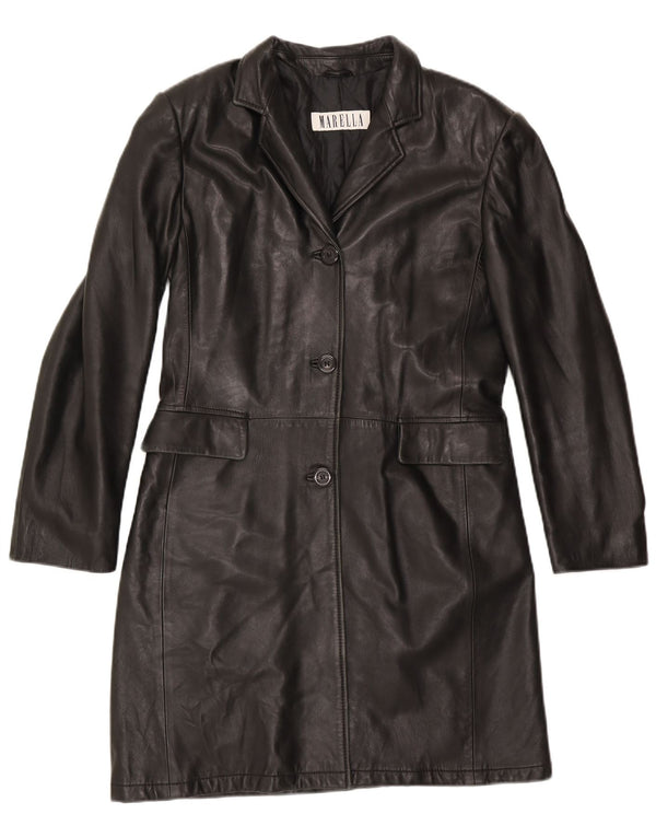 Marella Womens Leather Coat UK 12 Medium Black Leather