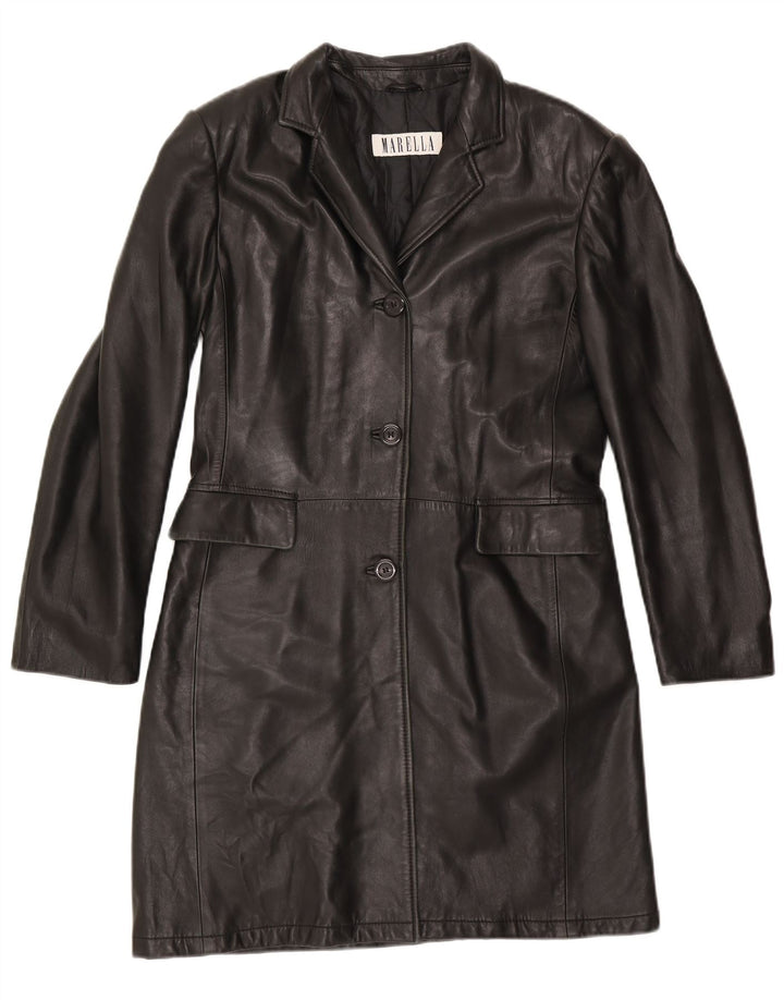 Marella Womens Leather Coat UK 12 Medium Black Leather