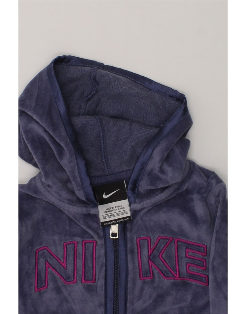 NIKE Girls Graphic Zip Hoodie Sweater 2-3 Years Navy Blue Cotton | Vintage Nike | Thrift | Second-Hand Nike | Used Clothing | Messina Hembry 