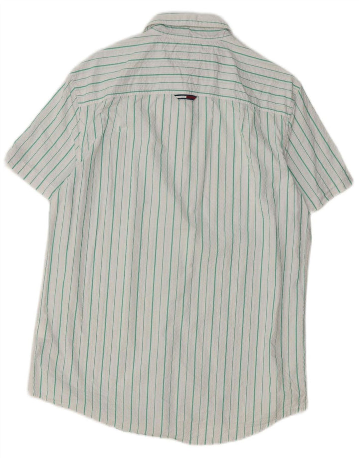 TOMMY HILFIGER Mens Regular Fit Short Sleeve Shirt Large White Striped