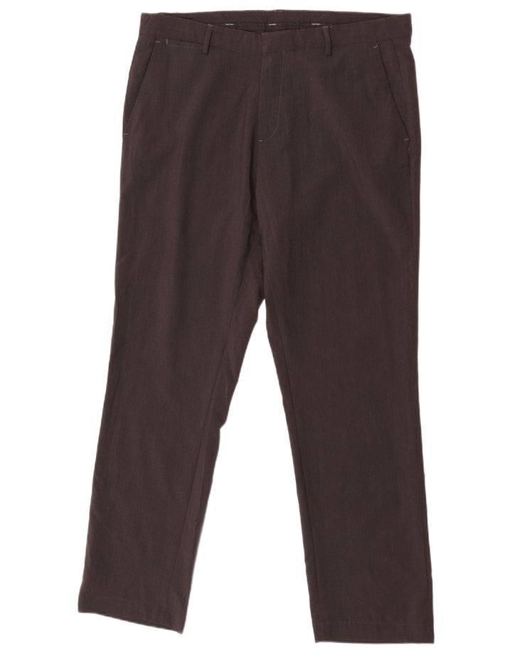 Calvin Klein Mens Straight Suit Trousers W35 L30 Brown Polyester