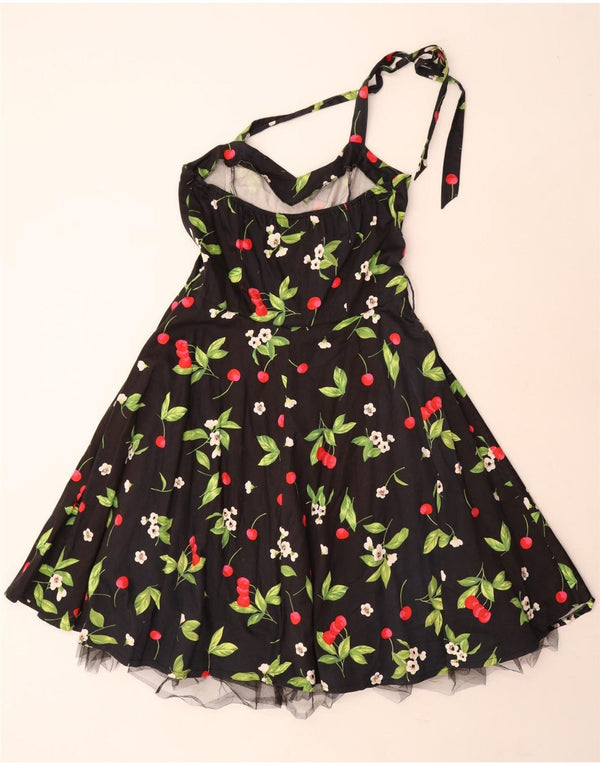 Vintage Womens Halter Tutu Dress UK 20 2XL Black Floral