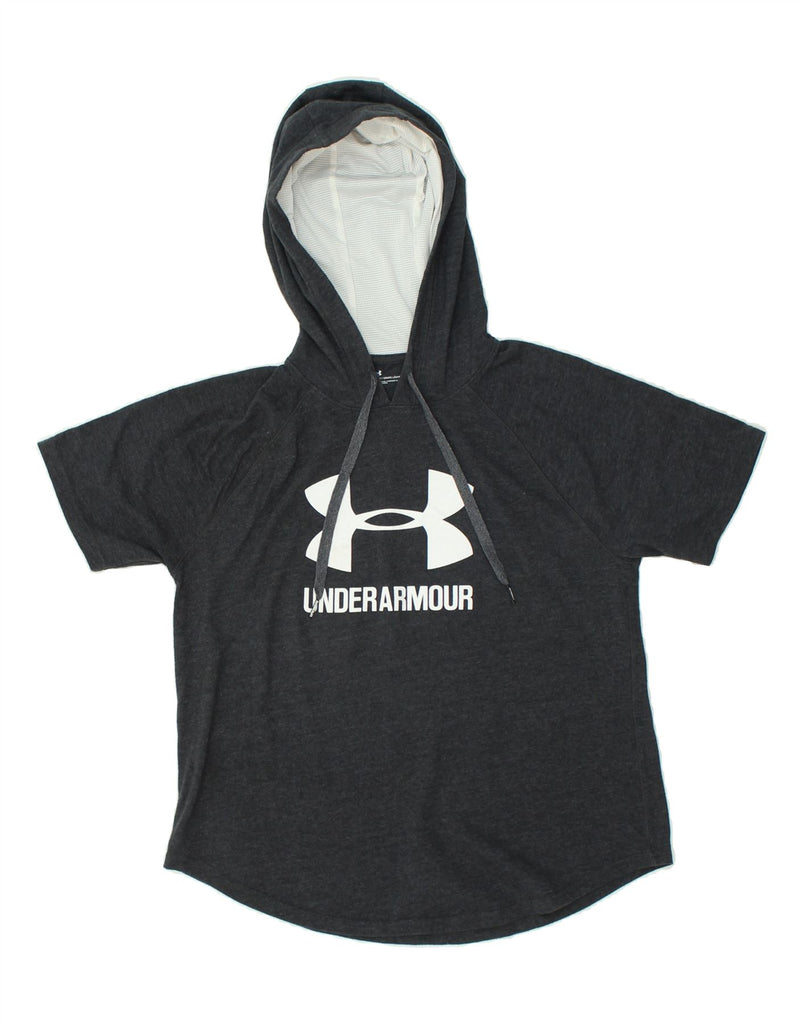 UNDER ARMOUR Womens Hooded Graphic T-Shirt Top UK 14 Medium Black | Vintage Under Armour | Thrift | Second-Hand Under Armour | Used Clothing | Messina Hembry 