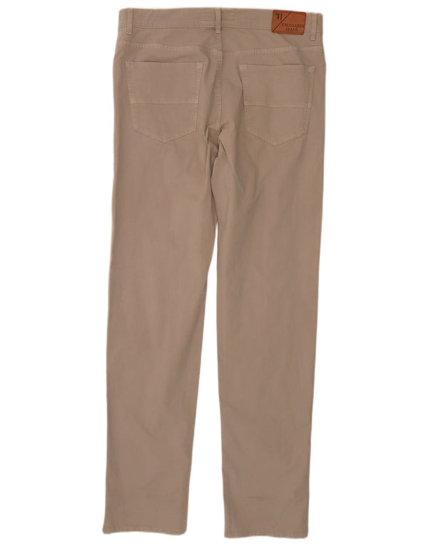 Trussardi Mens Straight Casual Trousers W37 L35 Beige Cotton