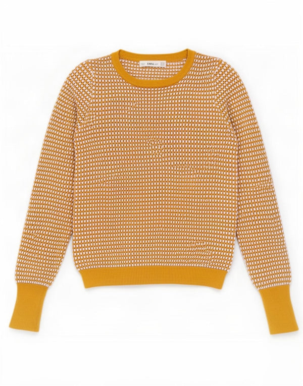 Zara Womens Crop Boat Neck Jumper Sweater UK 6 XS Beige Striped Viscose