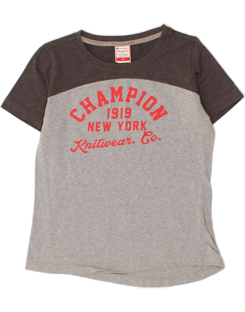 CHAMPION Womens Heritage Fit Graphic T-Shirt Top UK 14 Medium Grey | Vintage Champion | Thrift | Second-Hand Champion | Used Clothing | Messina Hembry 