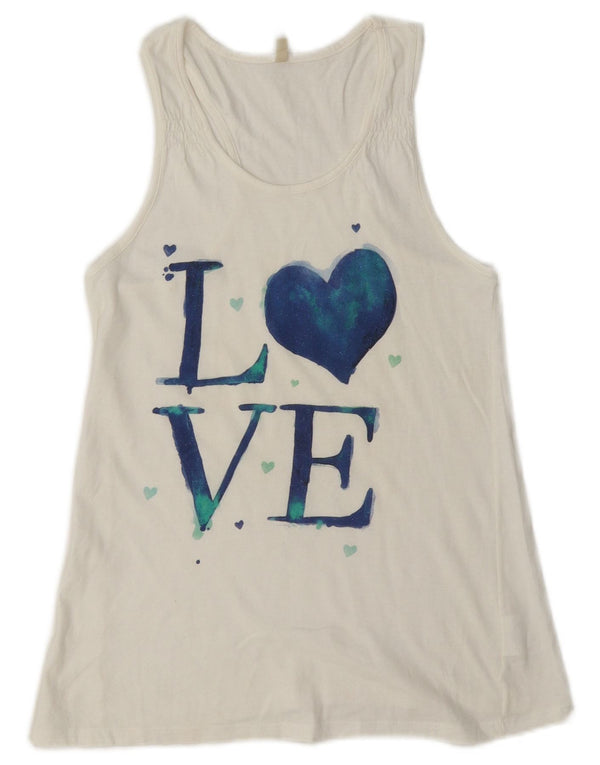 Benetton Girls Graphic Vest Top 11-12 Years 2XL White Cotton