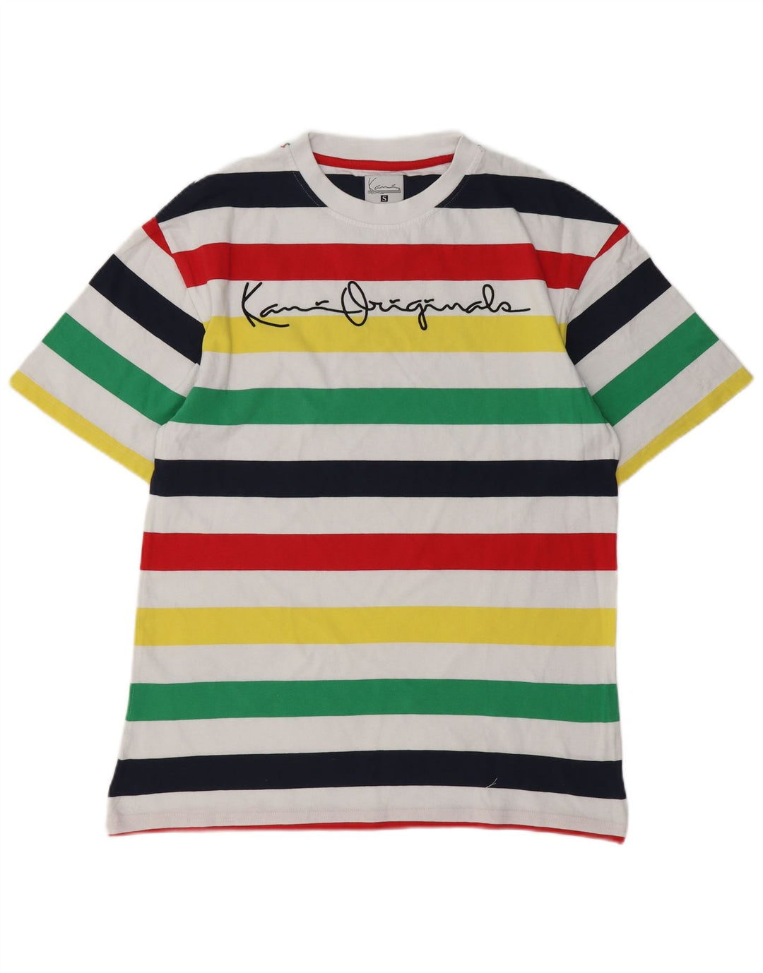 KARL KANI Mens Graphic T-Shirt Top Small Multicoloured Striped Cotton