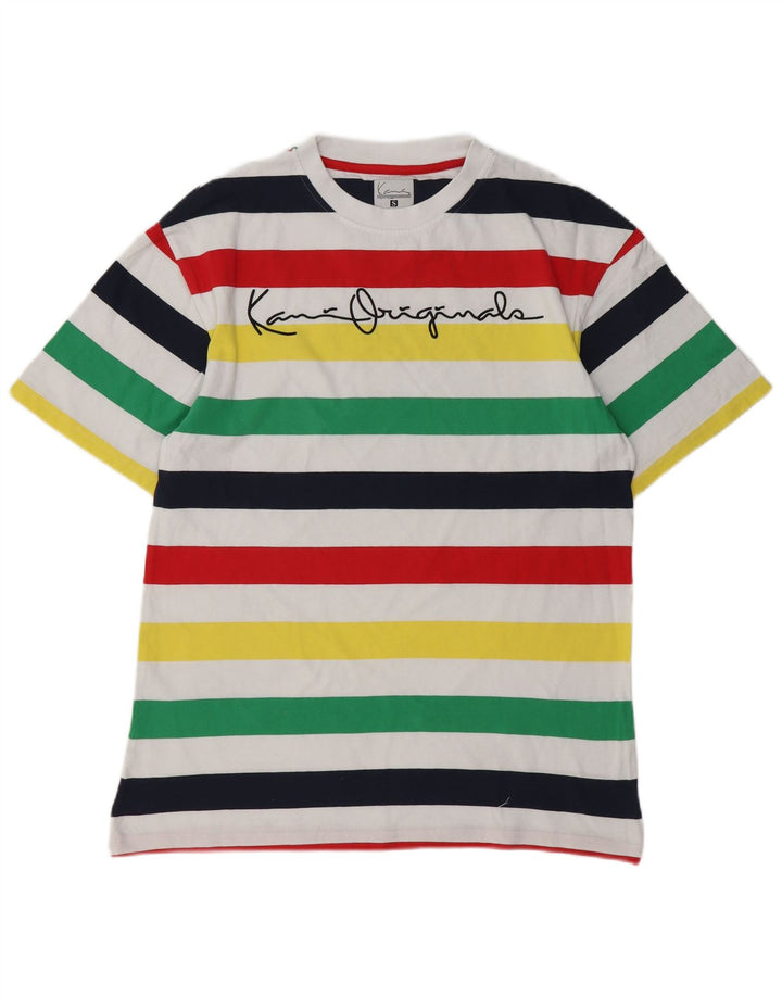KARL KANI Mens Graphic T-Shirt Top Small Multicoloured Striped Cotton