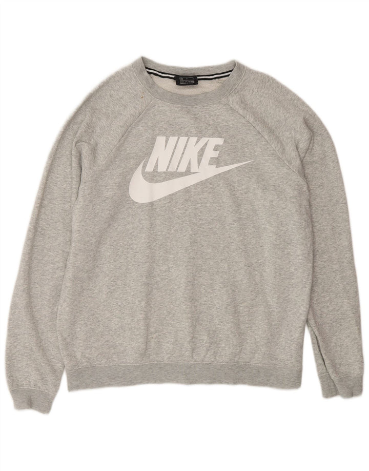 NIKE Womens Graphic Sweatshirt Jumper UK 14 Medium Grey Cotton