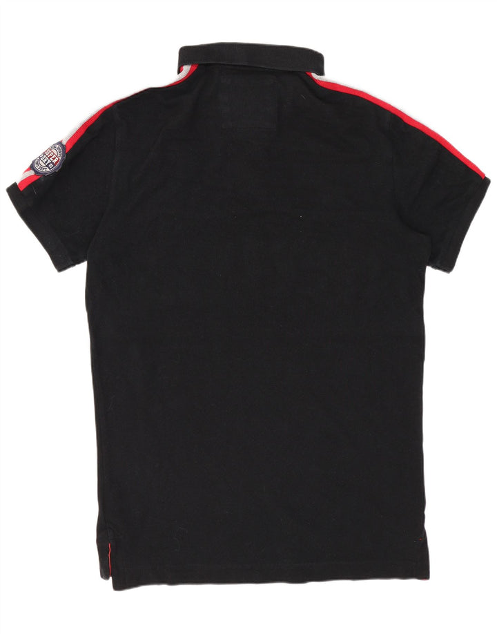 SUPERDRY Mens Graphic Polo Shirt Medium Black Colourblock Cotton