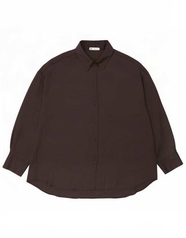 Zara Womens Oversized Shirt UK 16 Large Black Polyester
