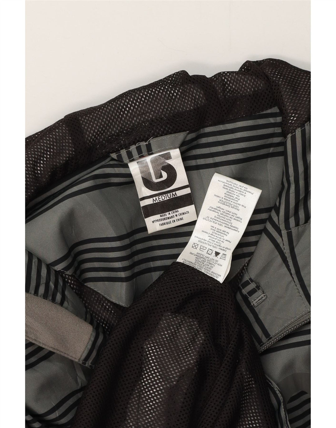 Burton Mens Graphic Hooded Rain Jacket UK 38 Medium Grey Striped Polyester