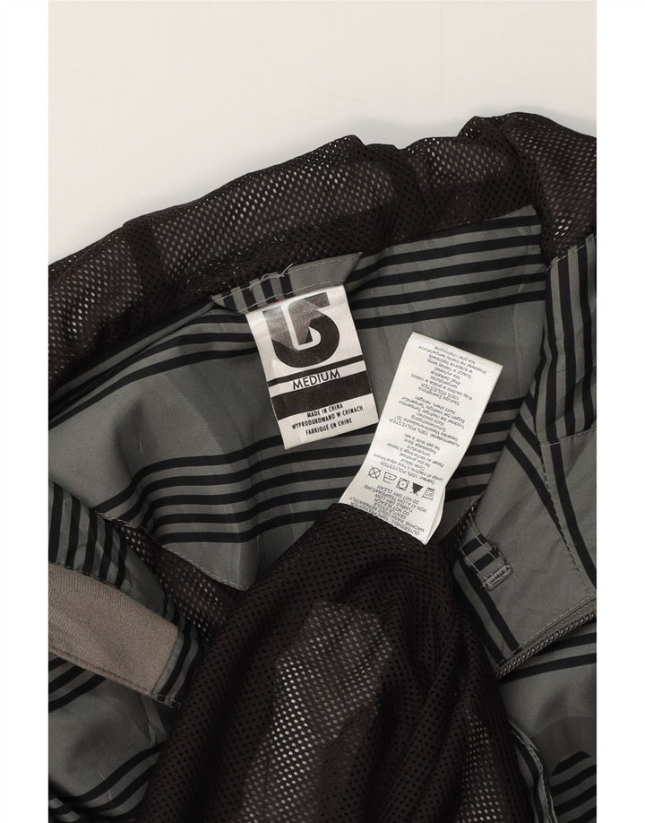 Burton Mens Graphic Hooded Rain Jacket UK 38 Medium Grey Striped Polyester