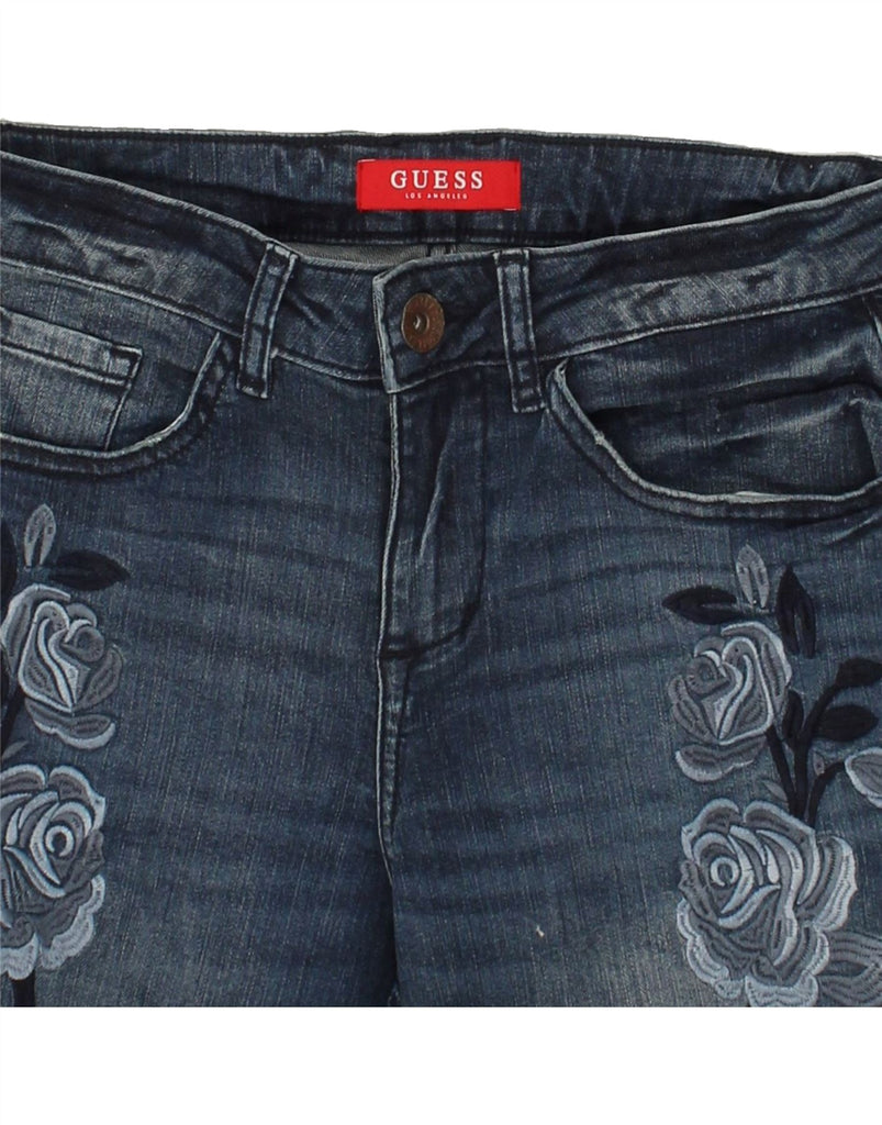 GUESS Womens Distressed Skinny Jeans W27 L29  Navy Blue Floral | Vintage Guess | Thrift | Second-Hand Guess | Used Clothing | Messina Hembry 