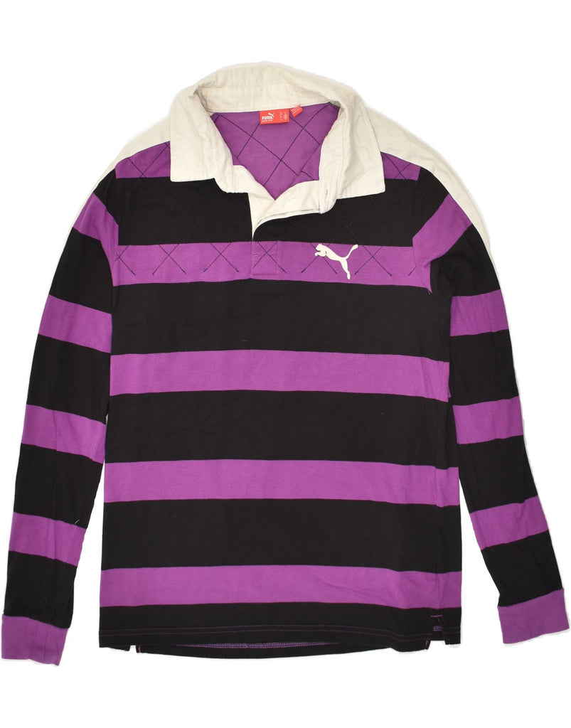 PUMA Mens Long Sleeve Polo Shirt Medium Purple Striped Cotton | Vintage Puma | Thrift | Second-Hand Puma | Used Clothing | Messina Hembry 