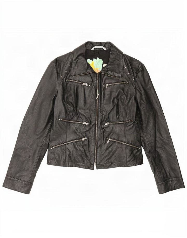 Vintage Womens Leather Jacket IT 46 Large Black