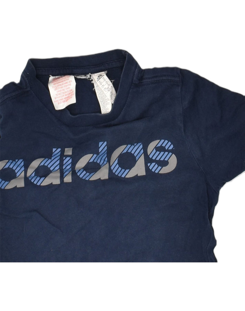 ADIDAS Boys Graphic T-Shirt Top 7-8 Years Navy Blue Cotton | Vintage Adidas | Thrift | Second-Hand Adidas | Used Clothing | Messina Hembry 