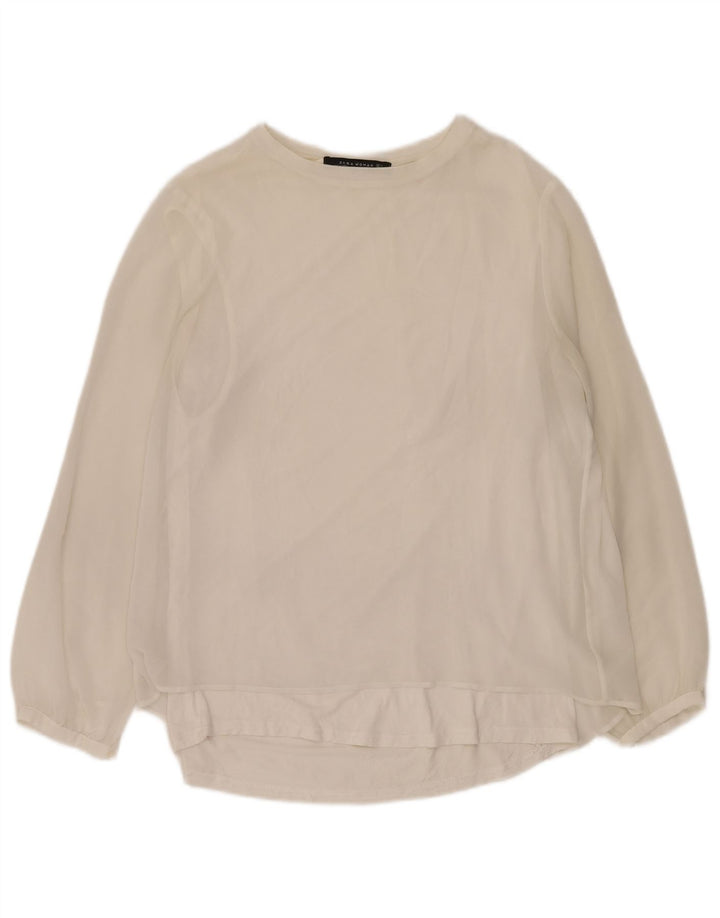 Zara Womens See Through Long Sleeve Blouse Top UK 16 Large White