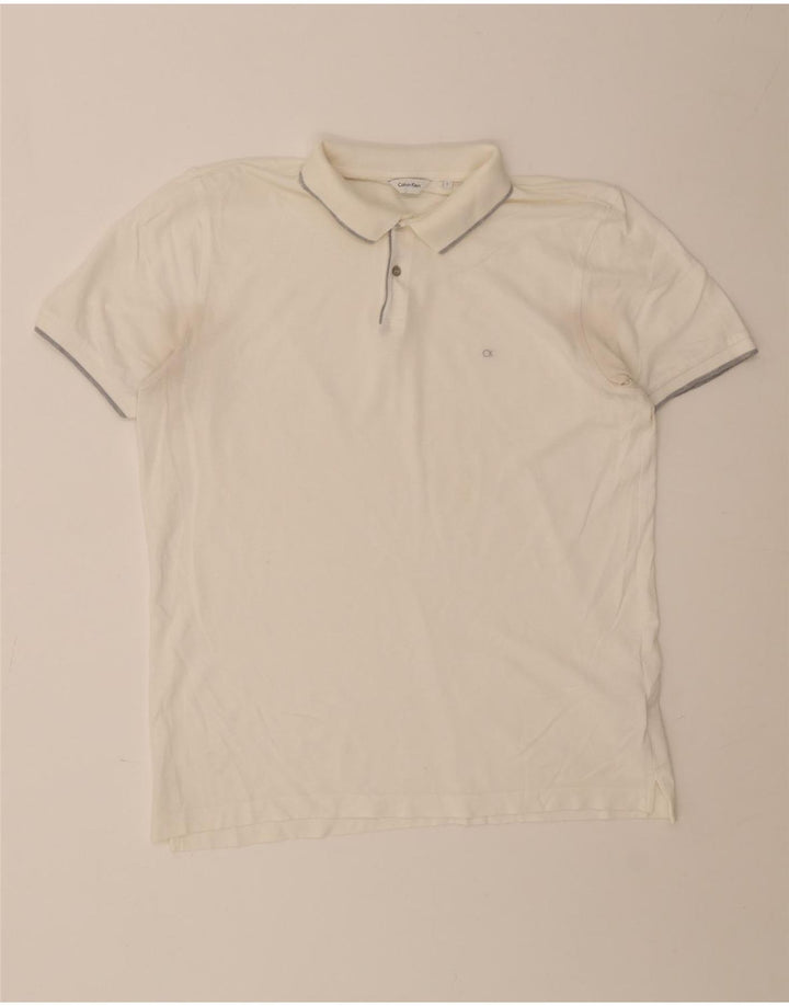 Calvin Klein Mens Polo Shirt Large White Cotton