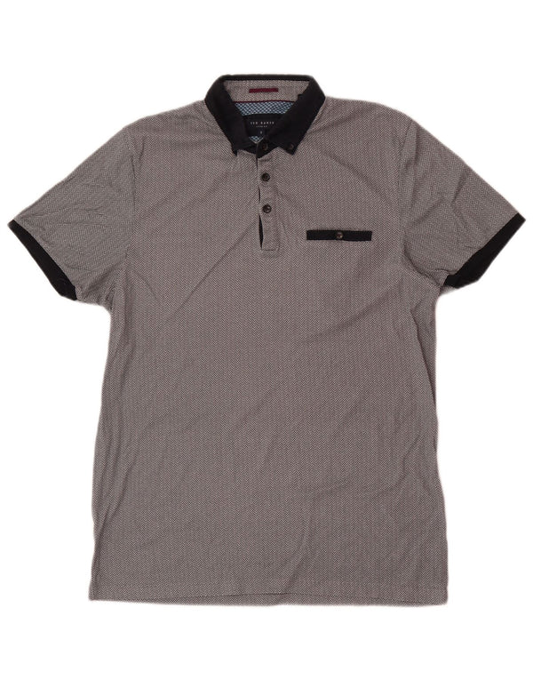 Ted Baker Mens Regular Fit Polo Shirt Size 3 Medium Grey Geometric Cotton