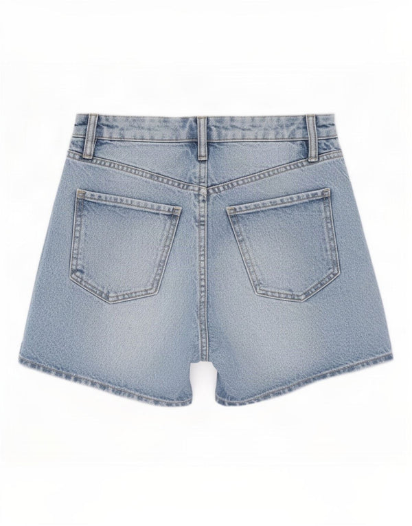 Zara Womens High Waist Distressed Denim Shorts EU 32 2XS W22 Blue Cotton