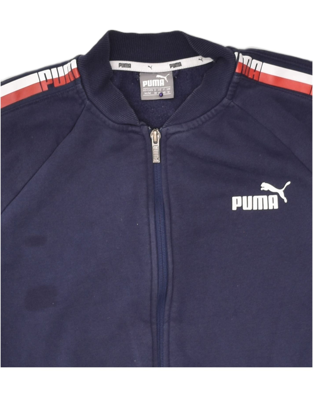 PUMA Womens Tracksuit Top Jacket UK 12 Medium Navy Blue Cotton | Vintage Puma | Thrift | Second-Hand Puma | Used Clothing | Messina Hembry 