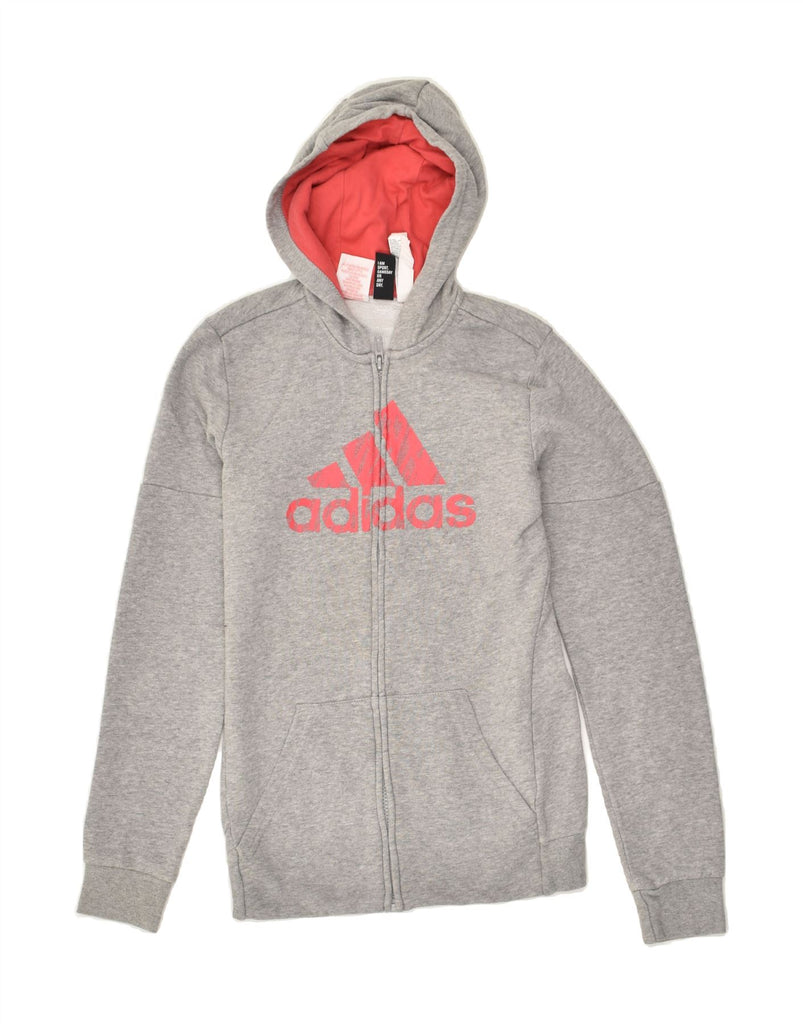 ADIDAS Boys Graphic Zip Hoodie Sweater 13-14 Years Grey Cotton | Vintage Adidas | Thrift | Second-Hand Adidas | Used Clothing | Messina Hembry 