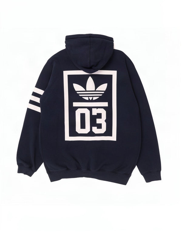 Adidas Mens Graphic Zip Hoodie Sweater Large Navy Blue Striped Cotton