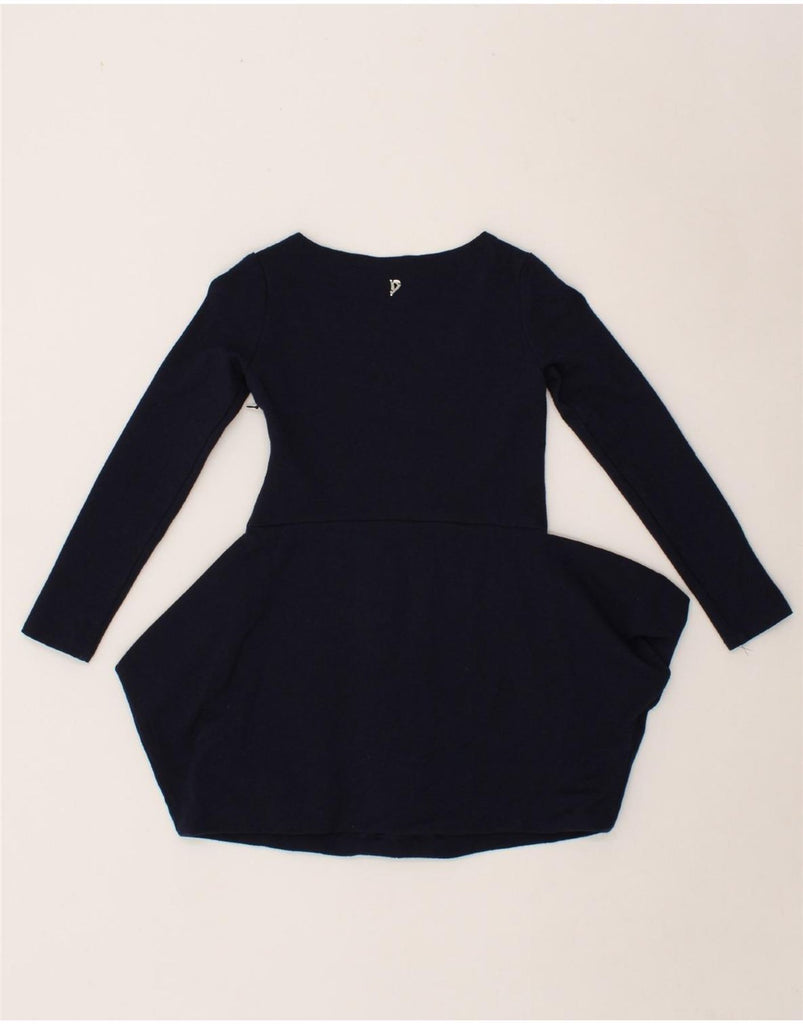 DONDUP Girls Long Sleeve Peplum Dress 7-8 Years Navy Blue Viscose Vintage Dondup and Second-Hand Dondup from Messina Hembry 