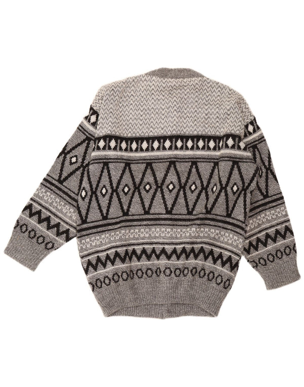 Vintage Mens Cardigan Sweater Large Grey Argyle/Diamond