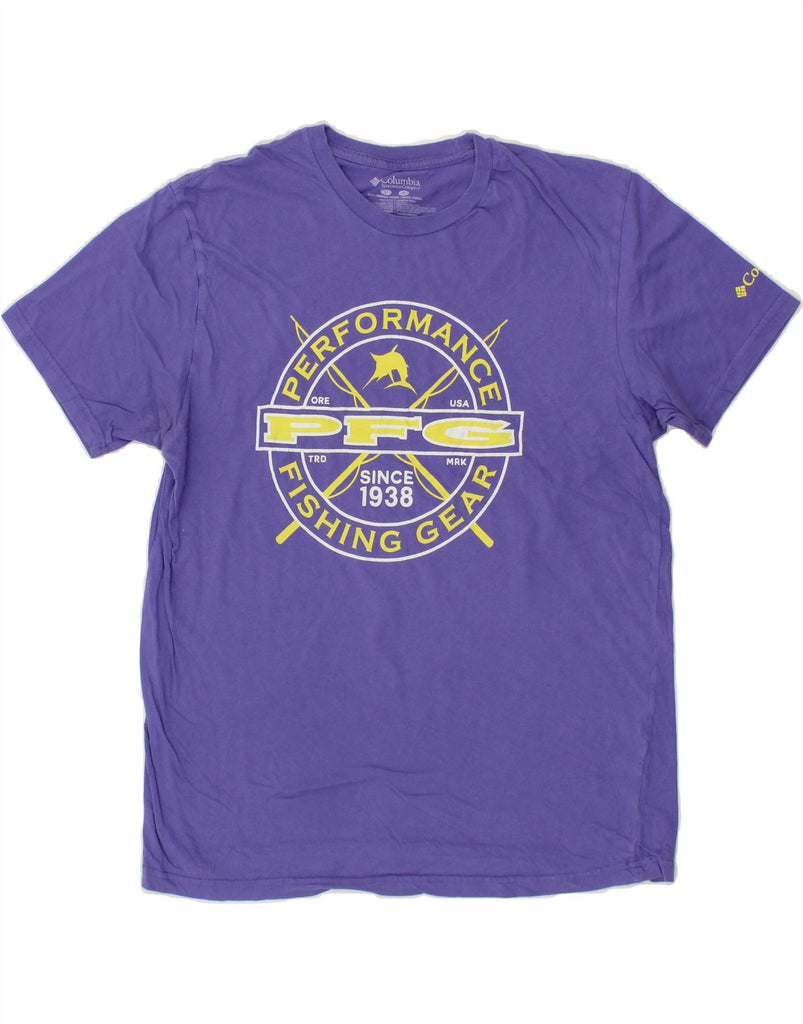 COLUMBIA Mens Graphic T-Shirt Top Large Purple Cotton Vintage Columbia and Second-Hand Columbia from Messina Hembry 
