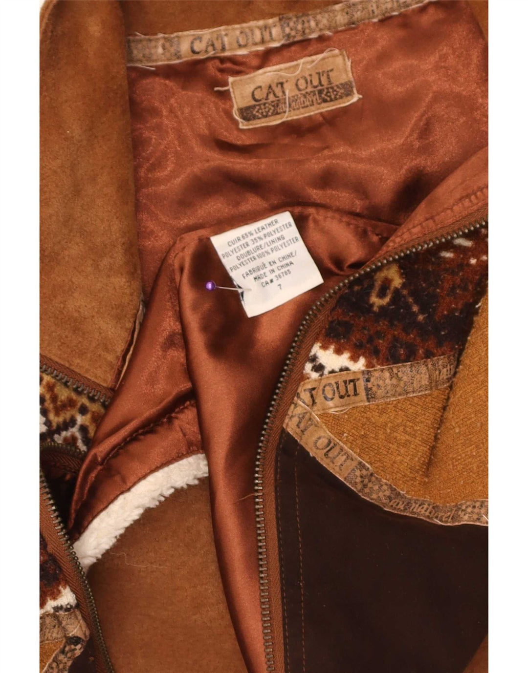 Vintage Womens Suede Gilet UK 14 Medium Brown Geometric Leather