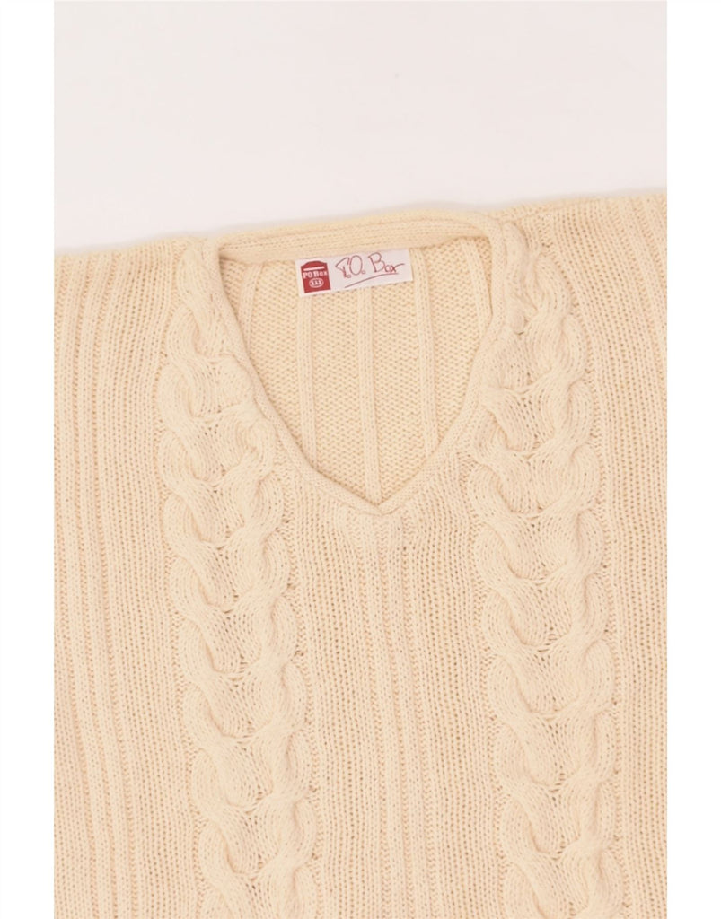 VINTAGE Womens V-Neck Jumper Sweater UK 22 3XL Beige Cotton | Vintage Vintage | Thrift | Second-Hand Vintage | Used Clothing | Messina Hembry 