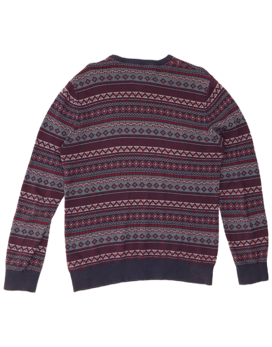 TOMMY HILFIGER Mens Crew Neck Jumper Sweater Medium Navy Blue Fair Isle