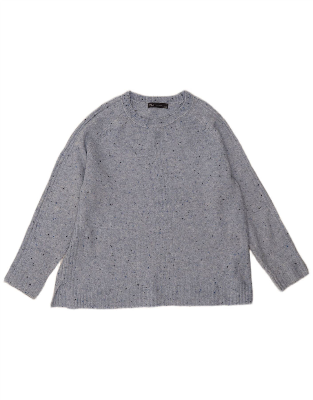 Marks & Spencer Womens Boat Neck Jumper Sweater UK 14 Medium Blue Flecked