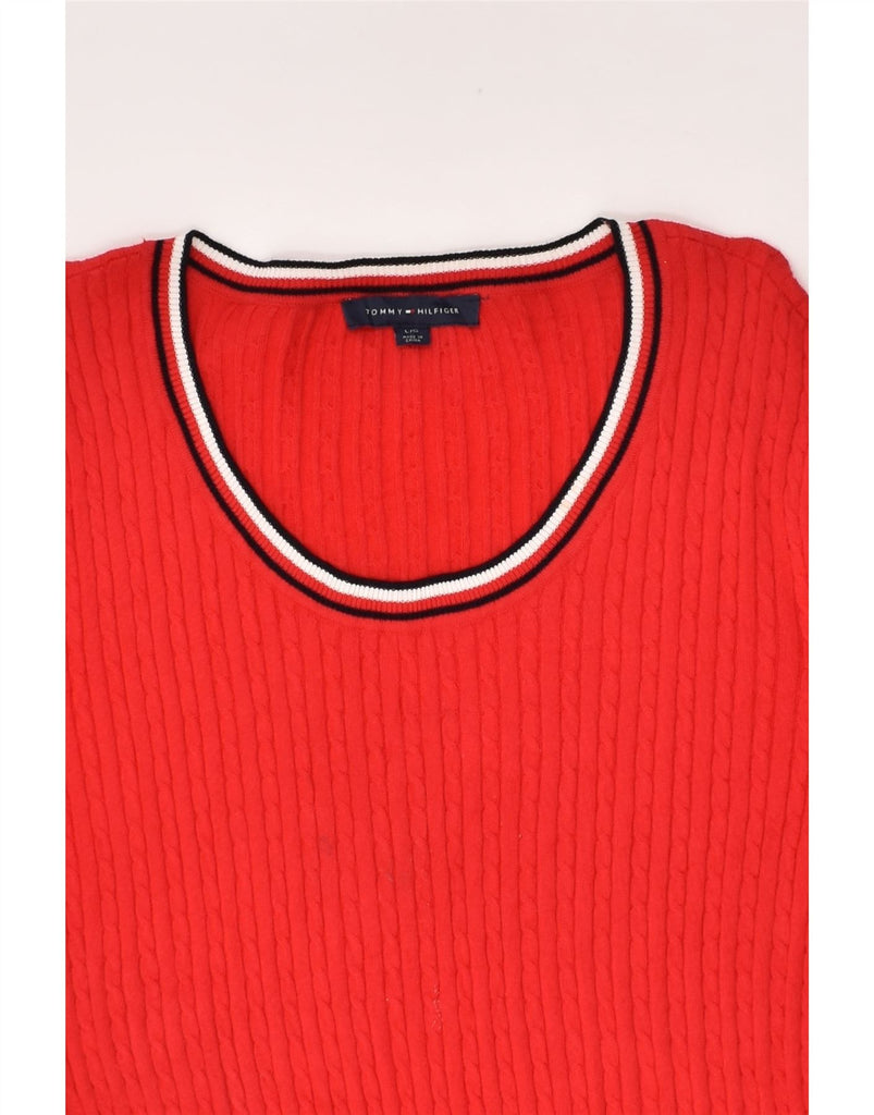 TOMMY HILFIGER Womens Crew Neck Jumper Sweater UK 14 Large Red Cotton | Vintage Tommy Hilfiger | Thrift | Second-Hand Tommy Hilfiger | Used Clothing | Messina Hembry 