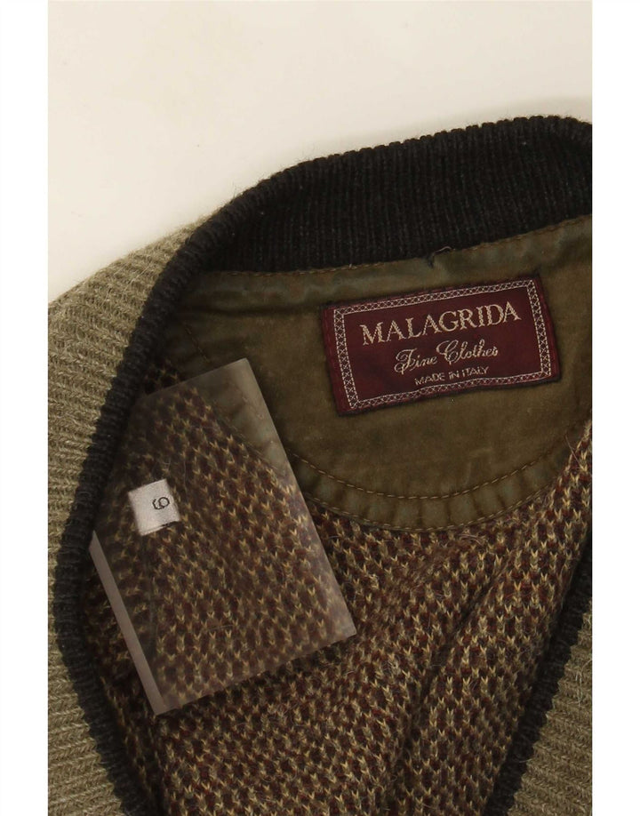 Malagrida Mens Cardigan Sweater Large Khaki Geometric