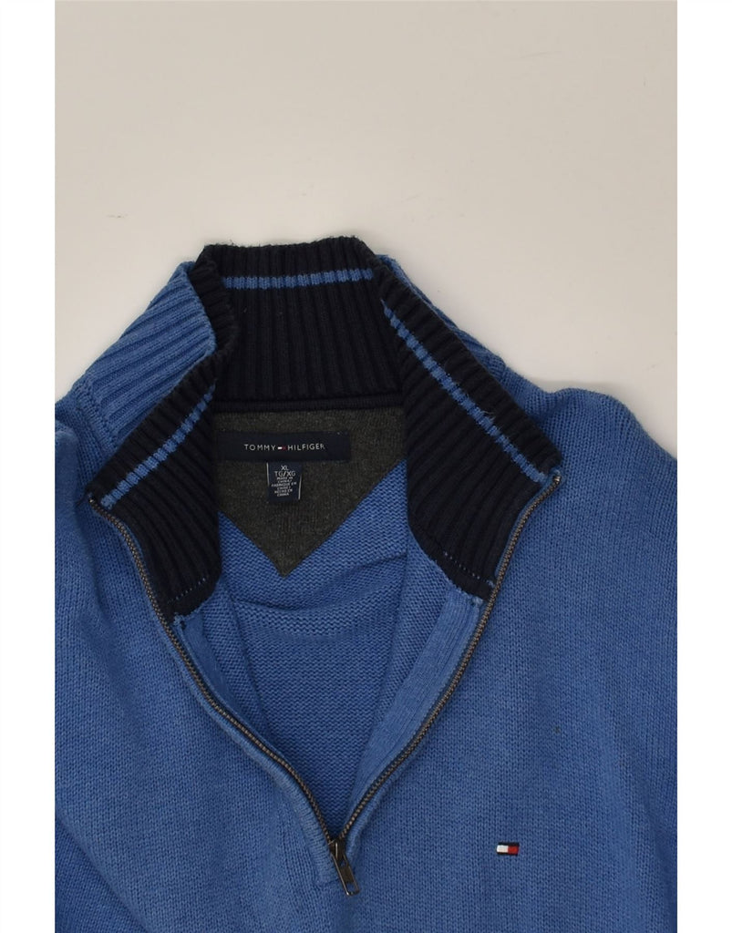 TOMMY HILFIGER Mens Tall Zip Neck Jumper Sweater XL Navy Blue | Vintage Tommy Hilfiger | Thrift | Second-Hand Tommy Hilfiger | Used Clothing | Messina Hembry 