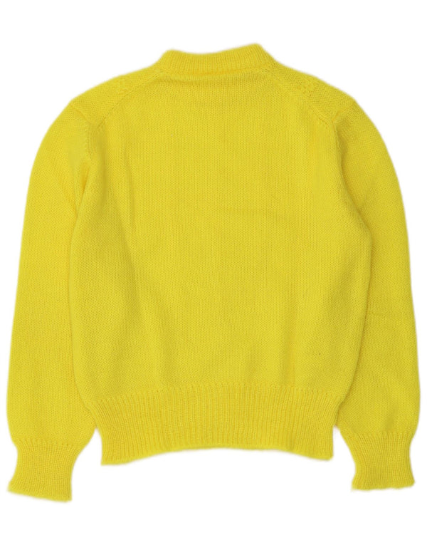 Vintage Womens Crop Crew Neck Jumper Sweater UK 12 Medium Yellow