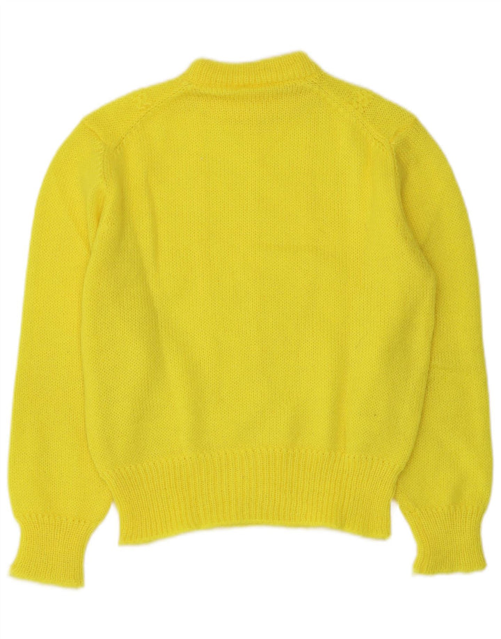 Vintage Womens Crop Crew Neck Jumper Sweater UK 12 Medium Yellow