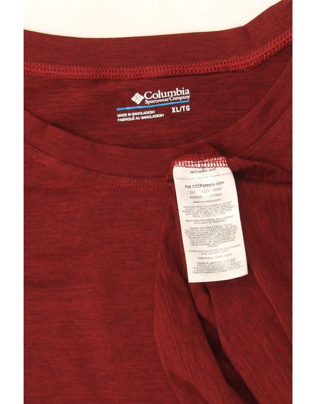 Columbia Mens T-Shirt Top XL Burgundy Polyester