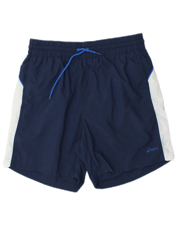 Asics Mens Graphic Sport Shorts Large  Navy Blue Colourblock Polyamide