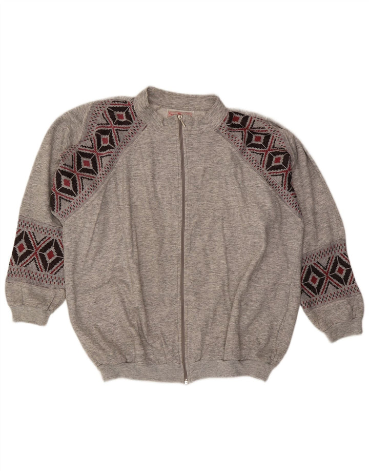 VINTAGE Mens Tracksuit Top Jacket 2XL Grey Geometric