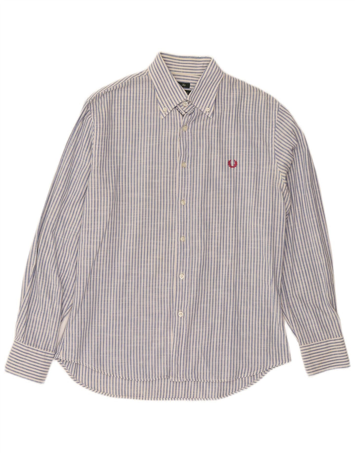 Fred Perry Mens Slim Fit Shirt Large Blue Striped Cotton