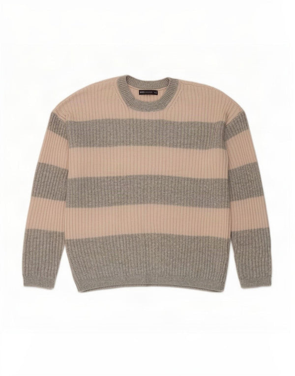 Marks & Spencer Womens Crew Neck Jumper Sweater UK 16 Large Grey Striped