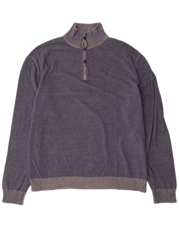 MARLBORO CLASSICS Mens Button Neck Jumper Sweater 2XL Navy Blue Cotton
